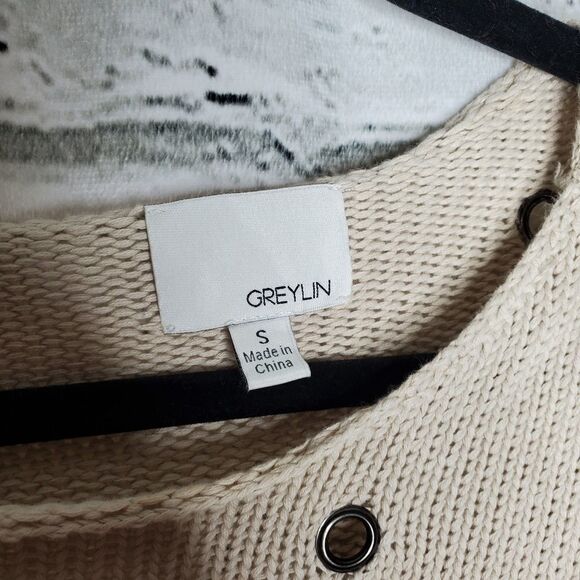 Greylin Anthropoligie Beige Long Sleeve Metal Eyelet Sweater Size Small - Picture 3 of 10